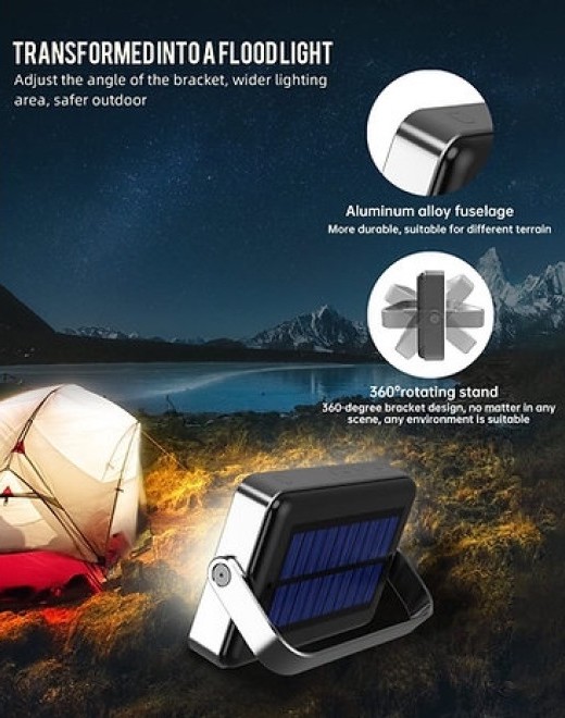 Αδιάβροχος Ηλιακός Φακός 1650 Lumens / Φορητή Μπαταρία Φόρτισης με 1 x USB-Α / 2 x Type-C, 22.5W - YeeMatop PowerBank Solar Camping Led Lantern Black