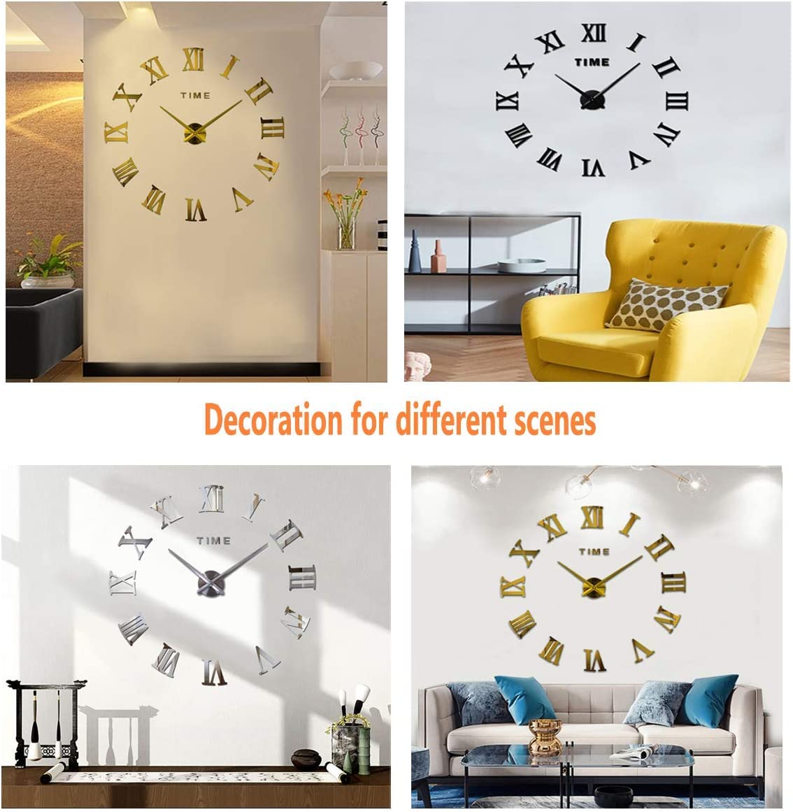 Αυτοκόλλητο Ρολόι Τοίχου Ακρυλικό DIY με Μηχανισμό Quartz και Λατινικούς Αριθμούς Time 40cm