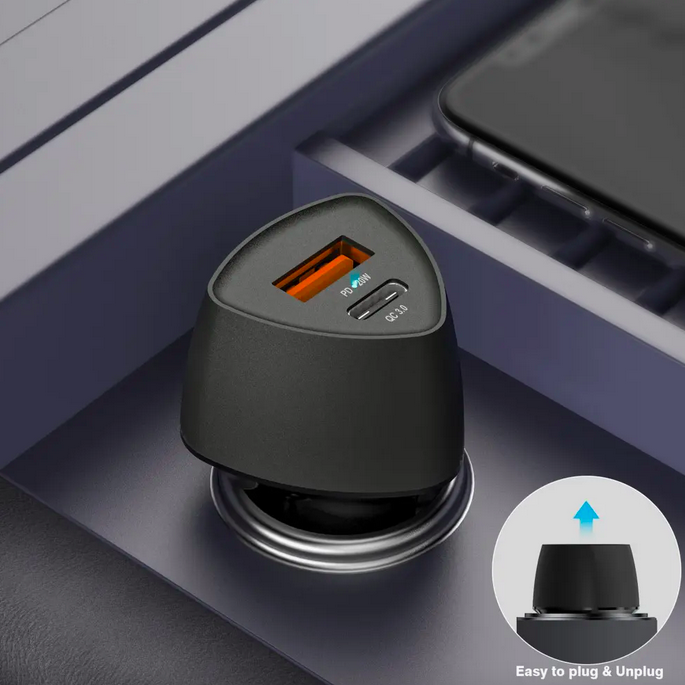 Φορτιστής Αυτοκινήτου Fast Charge με Δύο Εξόδους (USB & Type C) 38W Μαύρο