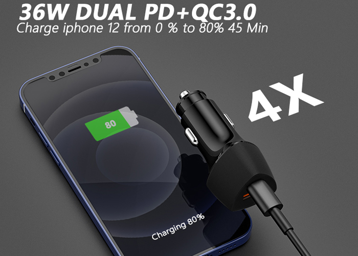 Φορτιστής Αυτοκινήτου Fast Charge με Δύο Εξόδους (USB & Type C) 38W Μαύρο
