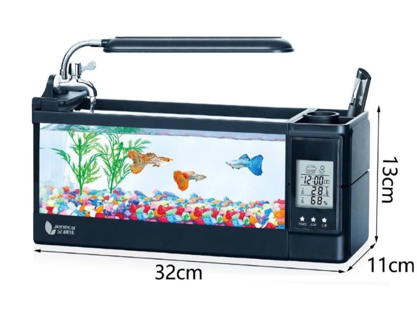 Mini Ενυδρείο - Μολυβοθήκη με Φωτισμό LED, Ηχείο & Οθόνη LCD με Ρολόι, Ημερολόγιο & Ξυπνητήρι USB 3.5Lt 32x11x13cm