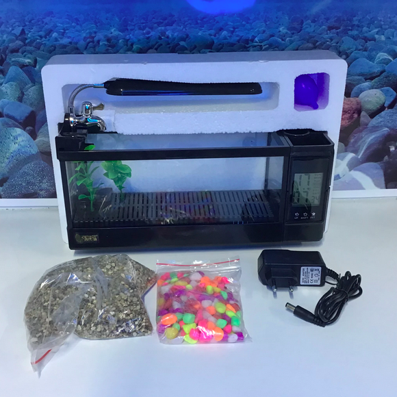 Mini Ενυδρείο - Μολυβοθήκη με Φωτισμό LED, Ηχείο & Οθόνη LCD με Ρολόι, Ημερολόγιο & Ξυπνητήρι USB 3.5Lt 32x11x13cm