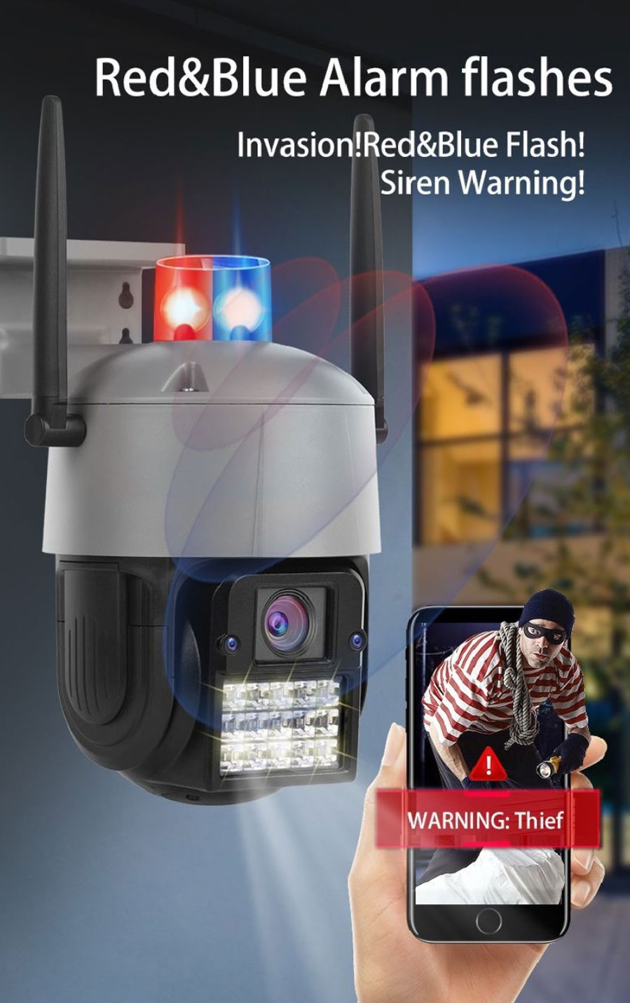 Αδιάβροχη Ασύρματη IP WiFi Κάμερα 1080p με LED Φάρο & Συναγερμό 3MP, PTZ Dome 355°, Νυχτερινή Λήψη, Ανίχνευση Κίνησης, Ειδοποίηση στο Κινητό Mic & Ηχείο