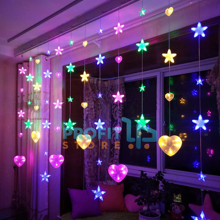 Μεγάλη LED Χριστουγεννιάτικη Ασύμμετρη Κουρτίνα Γιρλάντα 3μ με Αστέρια & Καρδούλες RGB & 8 Προγράμματα Christmas Curtain Lights