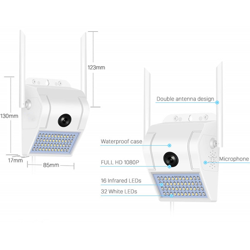 Αδιάβροχη WiFi IP Κάμερα 1080p & Φωτιστικό LED με Ανίχνευση Κίνησης Επιτοίχιο JORTAN 8168 Εξωτερικού Χώρου