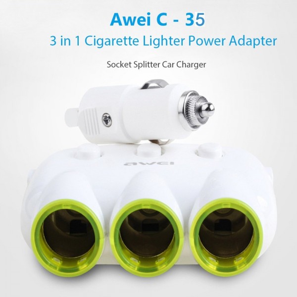Φορτιστής Αυτοκινήτου AWEI C-35 Dual USB και 3 Socket Adapter 