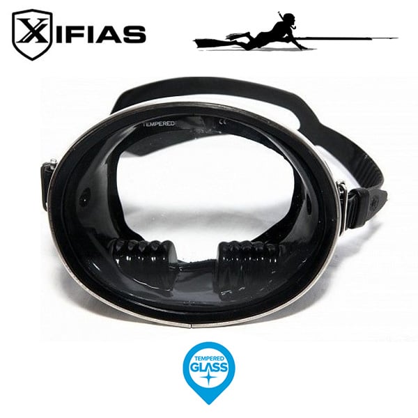 Xifias Sub® Καταδυτική Μάσκα Σιλικόνης Στρογγυλή Tempered Glass Silicone Inox Black