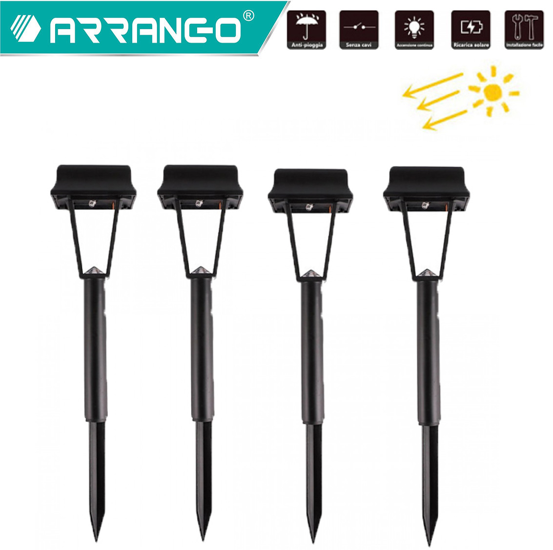 ARRANGO® Σετ 4x Αδιάβροχο Επιδαπέδιο Ηλιακό LED Φωτιστικό - Πάσσαλος Κήπου Inox