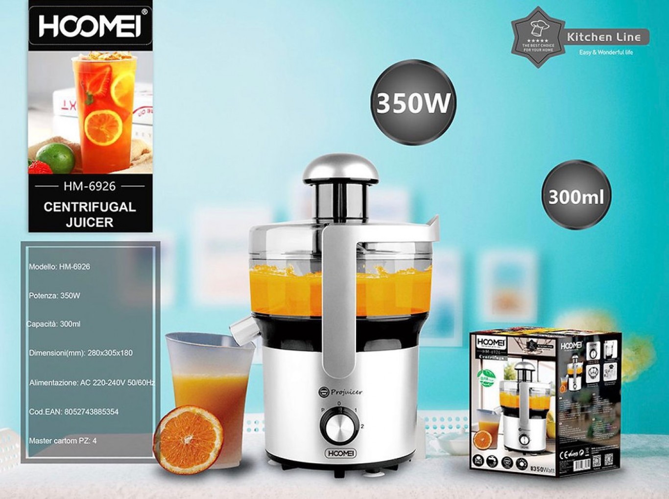 Hoomei® Ηλεκτρικός Αποχυμωτής Εσπεριδοειδών - Λεμονοστίφτης 350W με Χωρητικότητα 300ml ΗΜ-6926