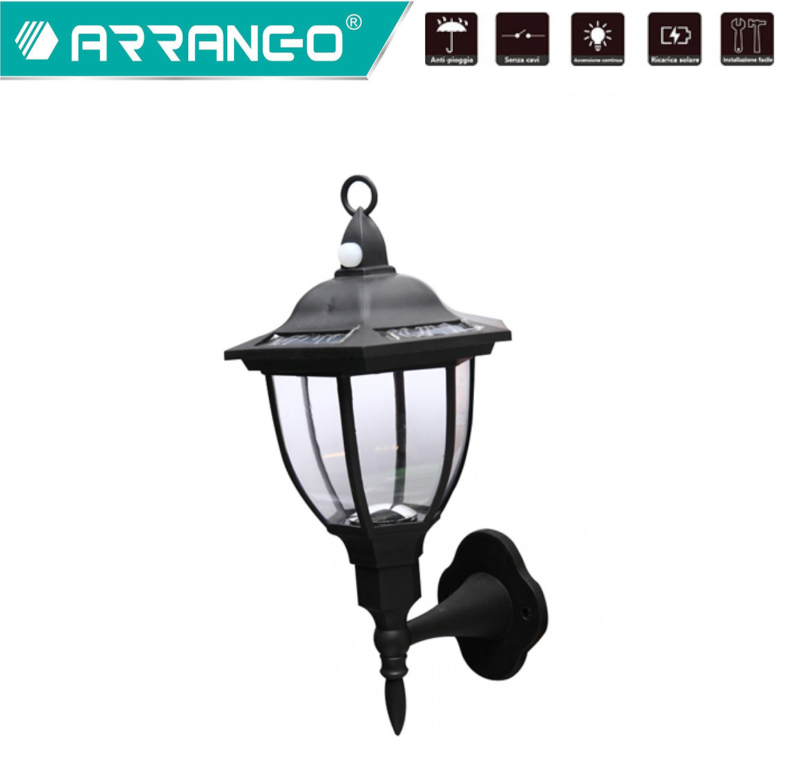 ARRANGO® Αδιάβροχο Επιτοίχιο Ηλιακό Φωτιστικό - Διακοσμητικό Φανάρι Τοίχου με Αισθητήρα Κίνησης