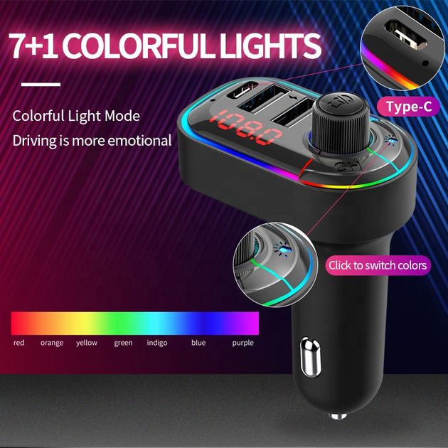 3 σε 1 Bluetooth Αναμεταδότης Αυτοκινήτου FM Transmitter, Hands-Free & Φορτιστής Αναπτήρα με RGB Φωτισμό