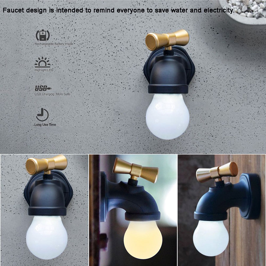 Mini LED Νυχτερινός Φωτισμός Τοίχου USB Επαναφορτιζόμενο σε Σχήμα Βρύσης
