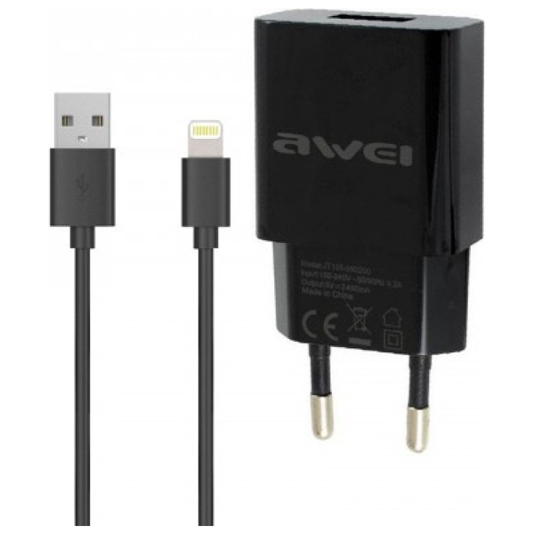 Σετ Φορτιστής - Καλώδιο Φόρτισης AWEI - Lightning 2.1A 1.2m Micro USB 
