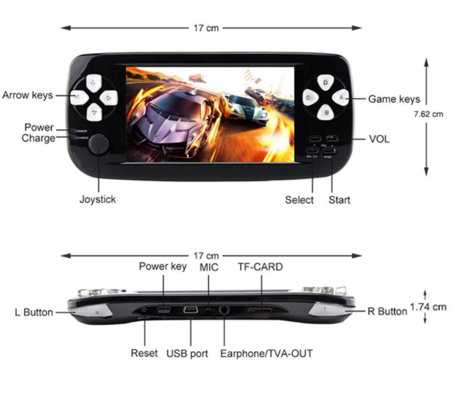 Ρετρό Κονσόλα Παιχνιδιών PAP KIII 4.3 ιντσών HD με Ενσωματωμένα 3000 Κλασικά Παιχνίδια 64 bit & Υποστήριξη AV