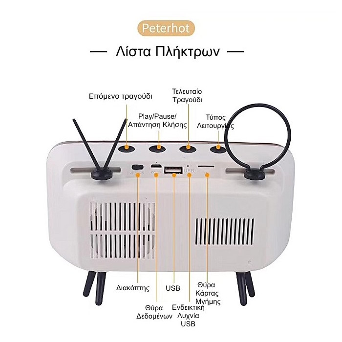 Ασύρματο Ηχείο Bluetooth και Βάση Κινητού Τύπου Vintage TV ​​