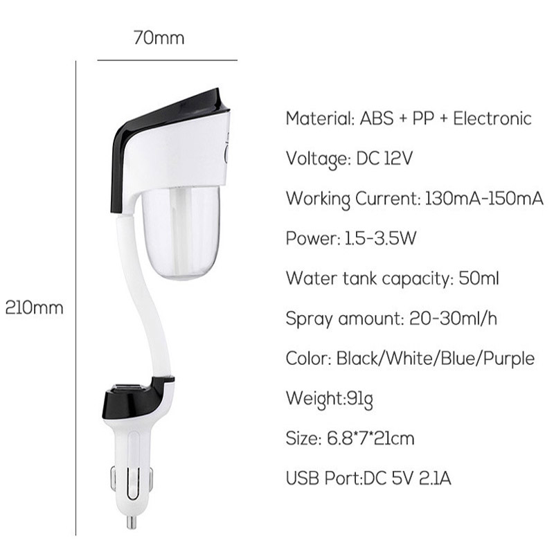 Υγραντήρας Υπερήχων Αυτοκινήτου με 2 Θύρες Usb NANUN II