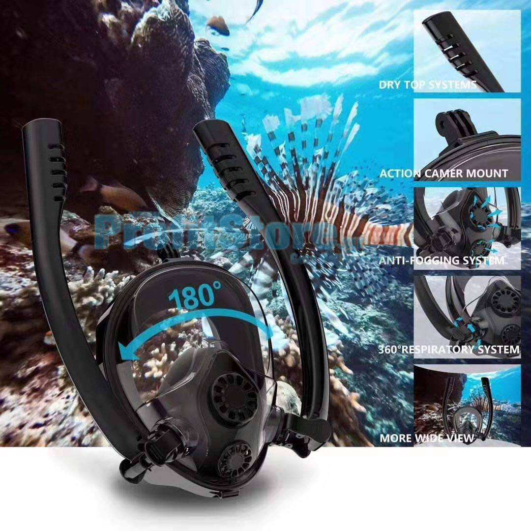 Sub Full Face Snorkel Mask HJKB K2 - Ολοπρόσωπη Μάσκα με 2 Αναπνευστήρες και Βάση για Action Camera