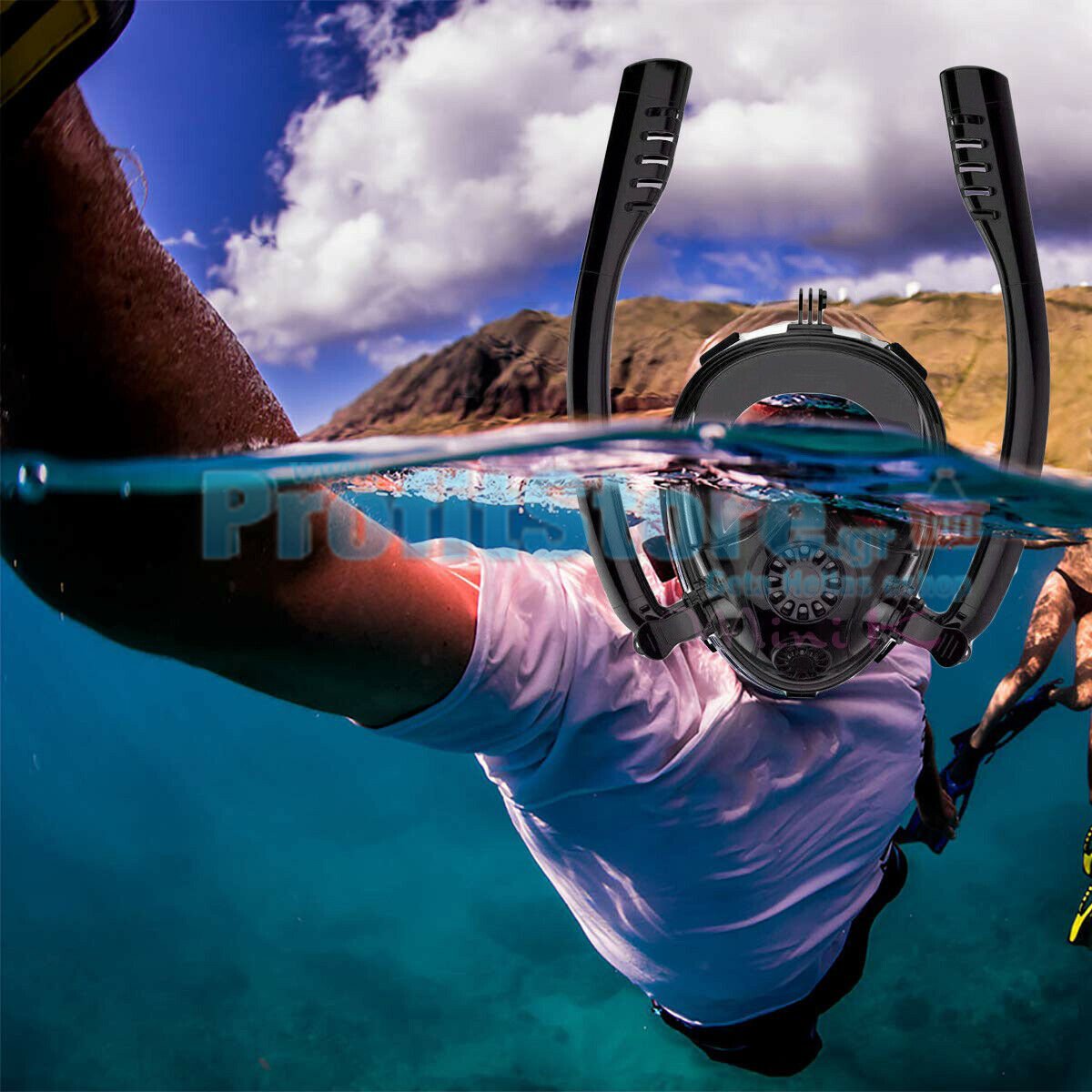 Sub Full Face Snorkel Mask HJKB K2 - Ολοπρόσωπη Μάσκα με 2 Αναπνευστήρες και Βάση για Action Camera