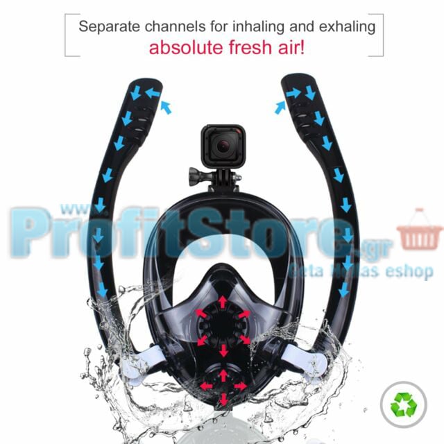 Sub Full Face Snorkel Mask HJKB K2 - Ολοπρόσωπη Μάσκα με 2 Αναπνευστήρες και Βάση για Action Camera