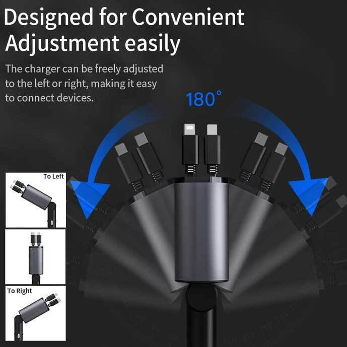 4 Σε 1 Φορτιστής Aυτοκινήτου με Θύρες USB και USB-C και Καλώδιο Φόρτισης Lightning και Type-C - 2.4A 120W 