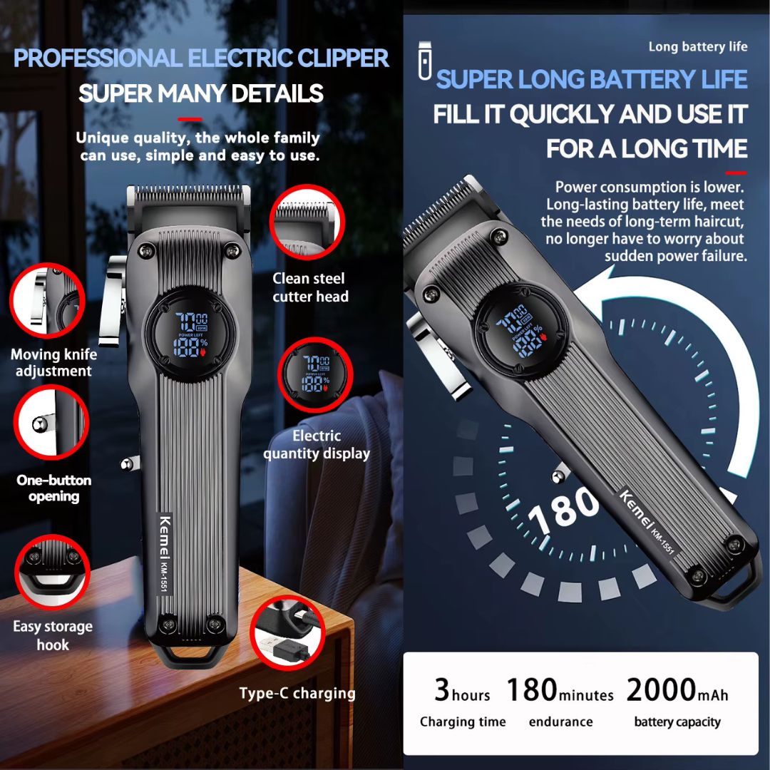 Kemei Επαναφορτιζόμενη Κουρευτική Μηχανή με Οθόνη LCD Kemei Επαναφορτιζόμενη Κουρευτική Μηχανή με Οθόνη LCD