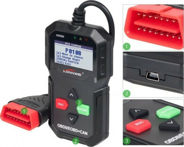 Φορητό Διαγνωστικό OBD2 Κονσόλας – Κατάλληλο για Αυτοκίνητα OBDII/EOBD+CAN - Konnwei Φορητό Διαγνωστικό OBD2 Κονσόλας – Κατάλληλο για Αυτοκίνητα OBDII/EOBD+CAN - Konnwei