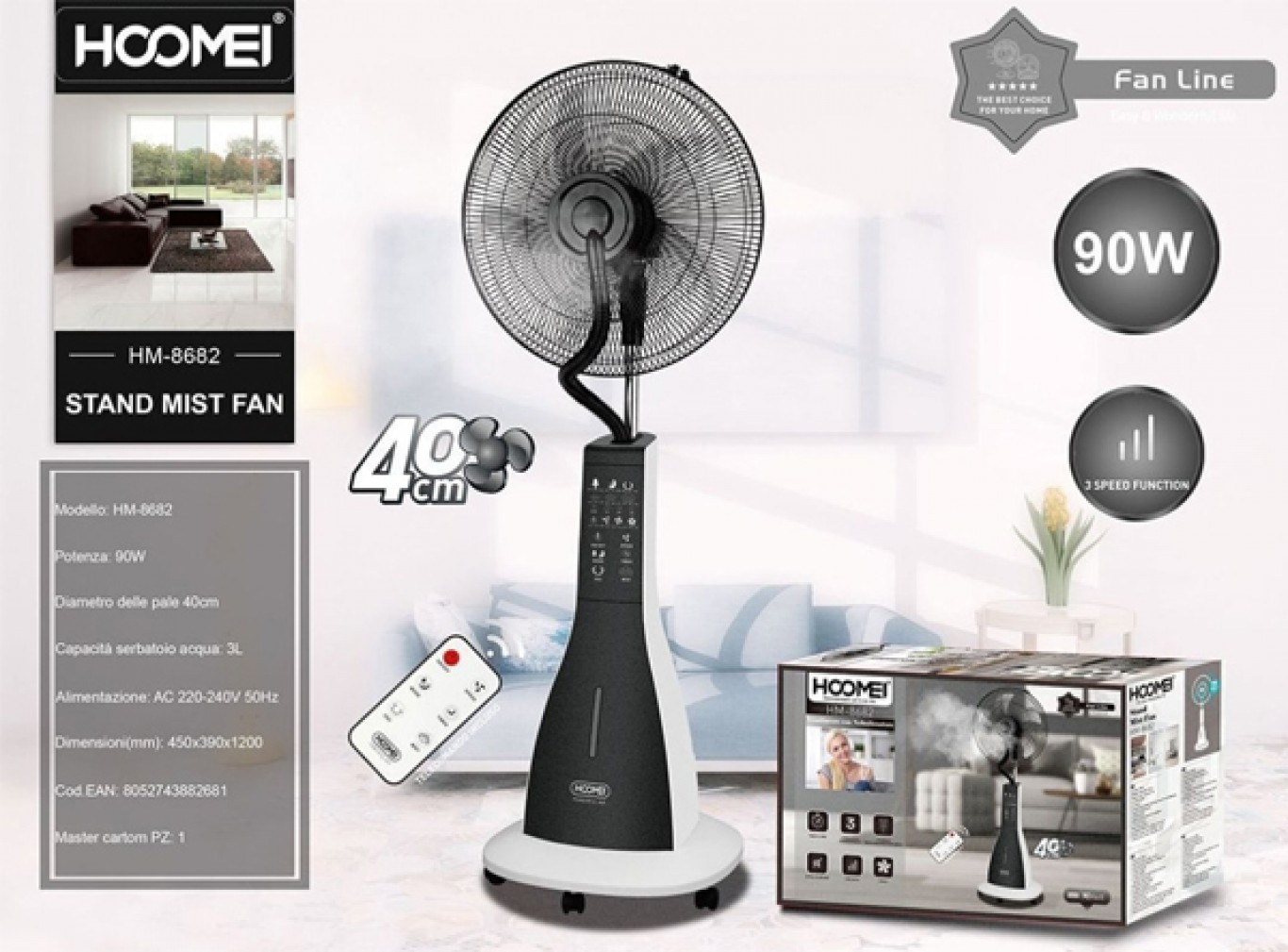 Επιδαπέδιος Ανεμιστήρας Υδρονέφωσης 90W 40cm με Τηλεχειριστήριο Hoomei Επιδαπέδιος Ανεμιστήρας Υδρονέφωσης 90W 40cm με Τηλεχειριστήριο Hoomei