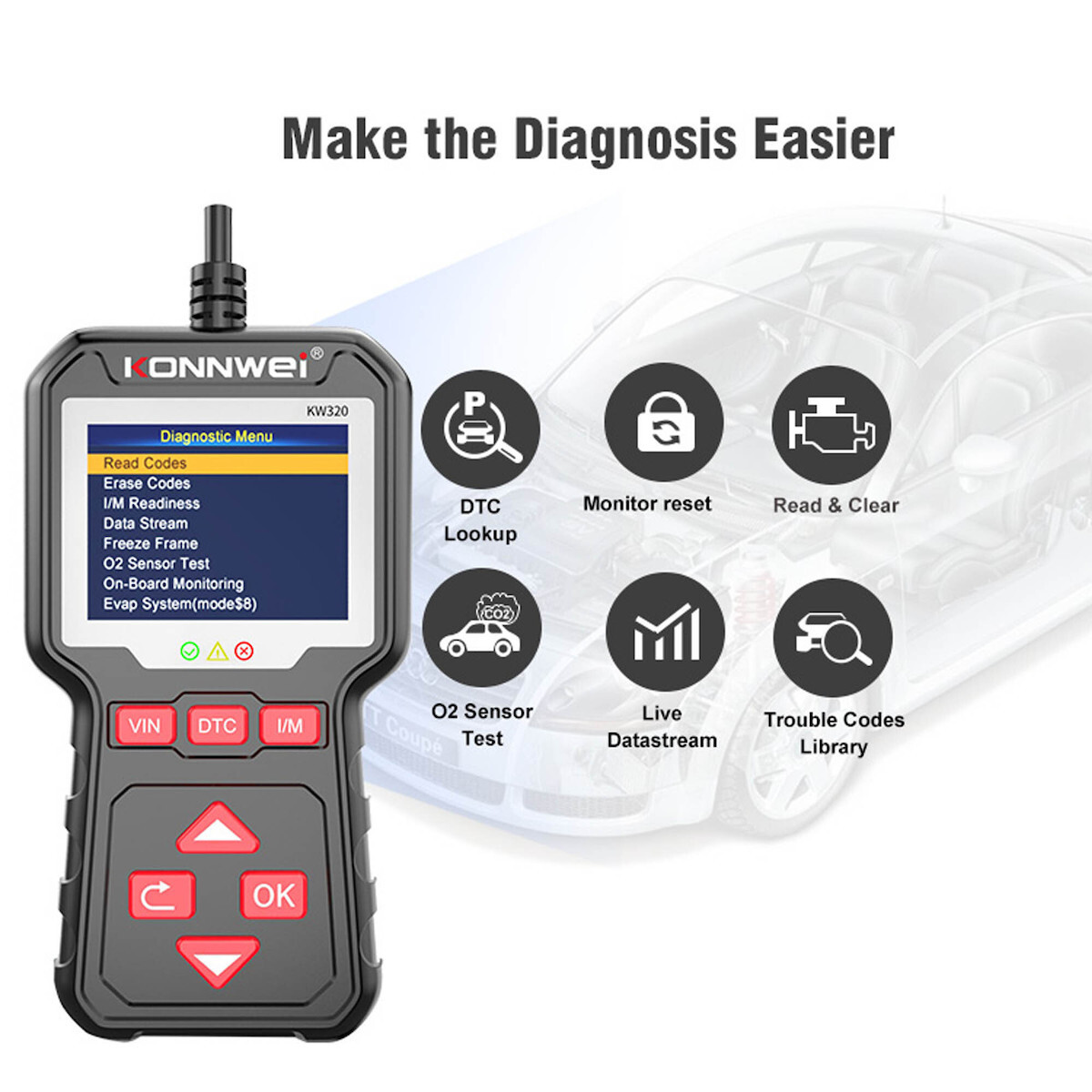 Ψηφιακό Διαγνωστικό Αυτοκινήτου OBD 2 με Καλώδιο - Konnwei Ψηφιακό Διαγνωστικό Αυτοκινήτου OBD 2 με Καλώδιο - Konnwei