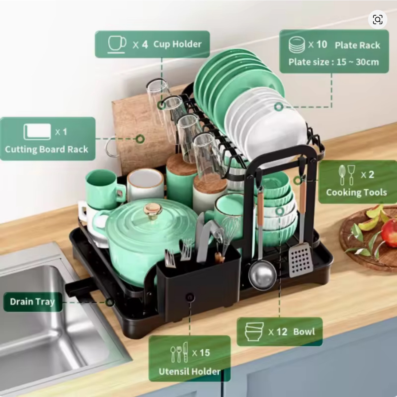 Διόροφο Μεταλλικό Στεγνωτήριο Πιάτων και Ποτηριών Πάγκου με Πλαστικό Δίσκο, Θήκες για Μαχαιροπήρουνα και Ποτήρια 42×30×32cm Διόροφο Μεταλλικό Στεγνωτήριο Πιάτων και Ποτηριών Πάγκου με Πλαστικό Δίσκο, Θήκες για Μαχαιροπήρουνα και Ποτήρια 42×30×32cm