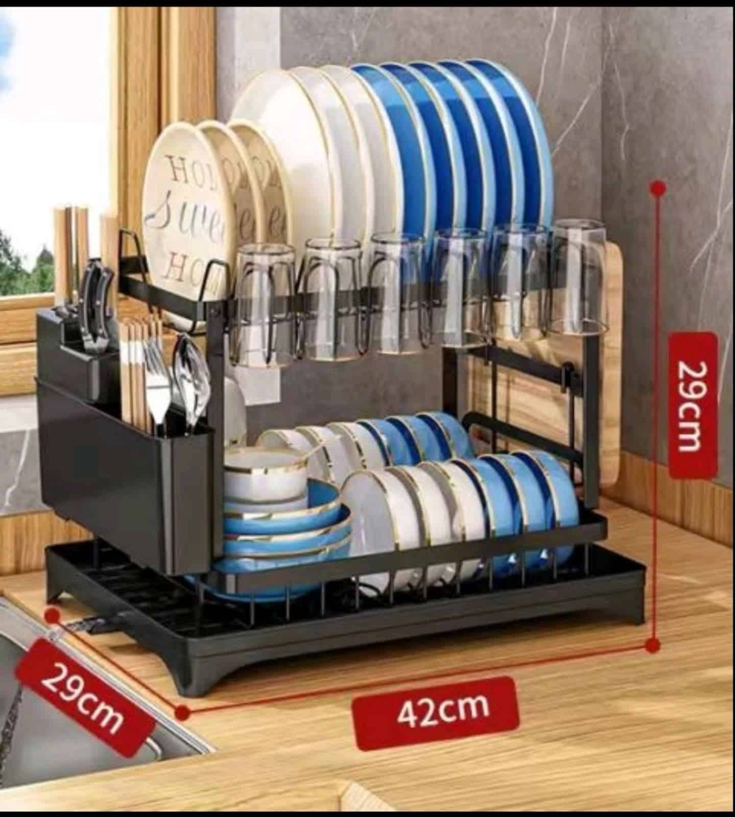 Διώροφο Μεταλλικό Στεγνωτήριο Πιάτων και Ποτηριών Πάγκου με Θήκες για Μαχαιροπήρουνα και Ποτήρια Μαύρο 42×29×29 cm  Διώροφο Μεταλλικό Στεγνωτήριο Πιάτων και Ποτηριών Πάγκου με Θήκες για Μαχαιροπήρουνα και Ποτήρια Μαύρο 42×29×29 cm
