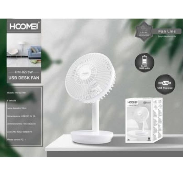 Επαναφορτιζόμενο Επιτραπέζιο Ανεμιστηράκι με 4 Ταχύτητες - 18cm, Λευκό Hoomei Επαναφορτιζόμενο Επιτραπέζιο Ανεμιστηράκι με 4 Ταχύτητες - 18cm, Λευκό Hoomei