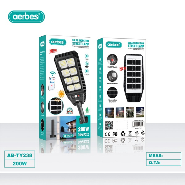 200W Αδιάβροχος Ηλιακός Προβολέας Δρόμου με 8 COB & 144 LED - Τηλεχειριστήριο, Ανιχνευτής Κίνησης & Πάνελ - Aerbes 200W Αδιάβροχος Ηλιακός Προβολέας Δρόμου με 8 COB & 144 LED - Τηλεχειριστήριο, Ανιχνευτής Κίνησης & Πάνελ - Aerbes