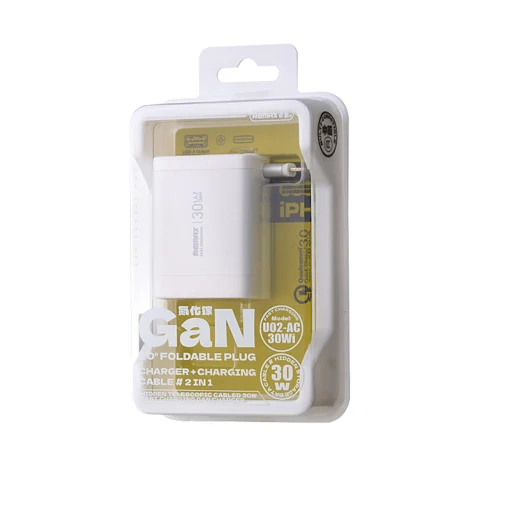 Αντάπτορας Φόρτισης 30W με Καλώδιο Lightning, 1 Θύρα Type-C & 1 Θύρα USB Remax
