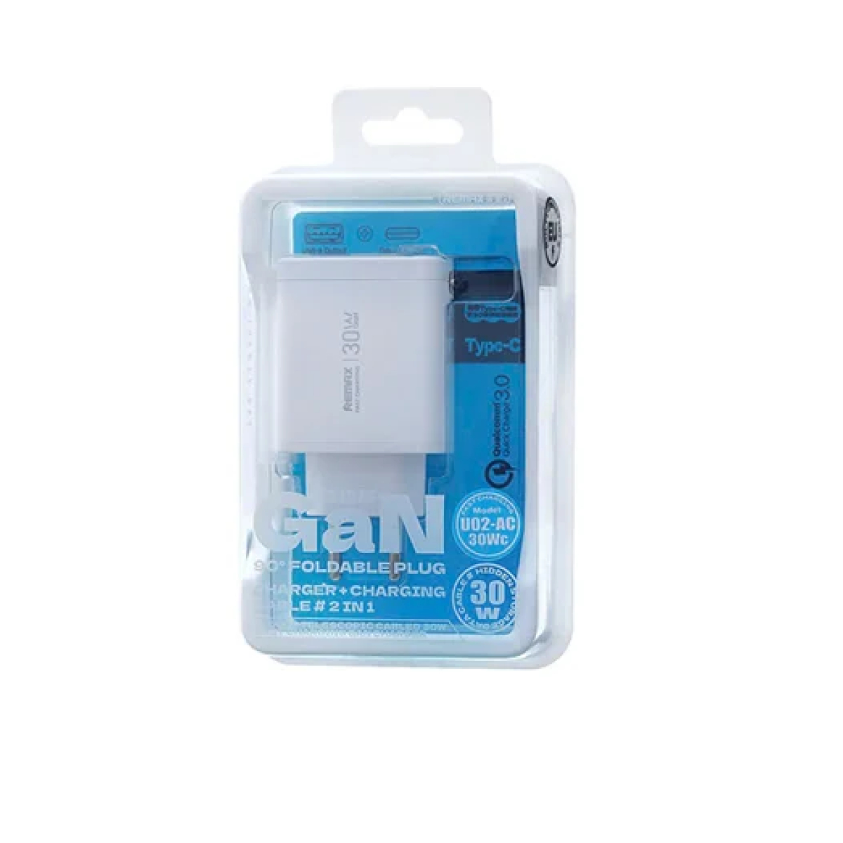 Αντάπτορας Φόρτισης 30W με Καλώδιο Type-C, 1 Θύρα Type-C & 1 Θύρα USB Remax