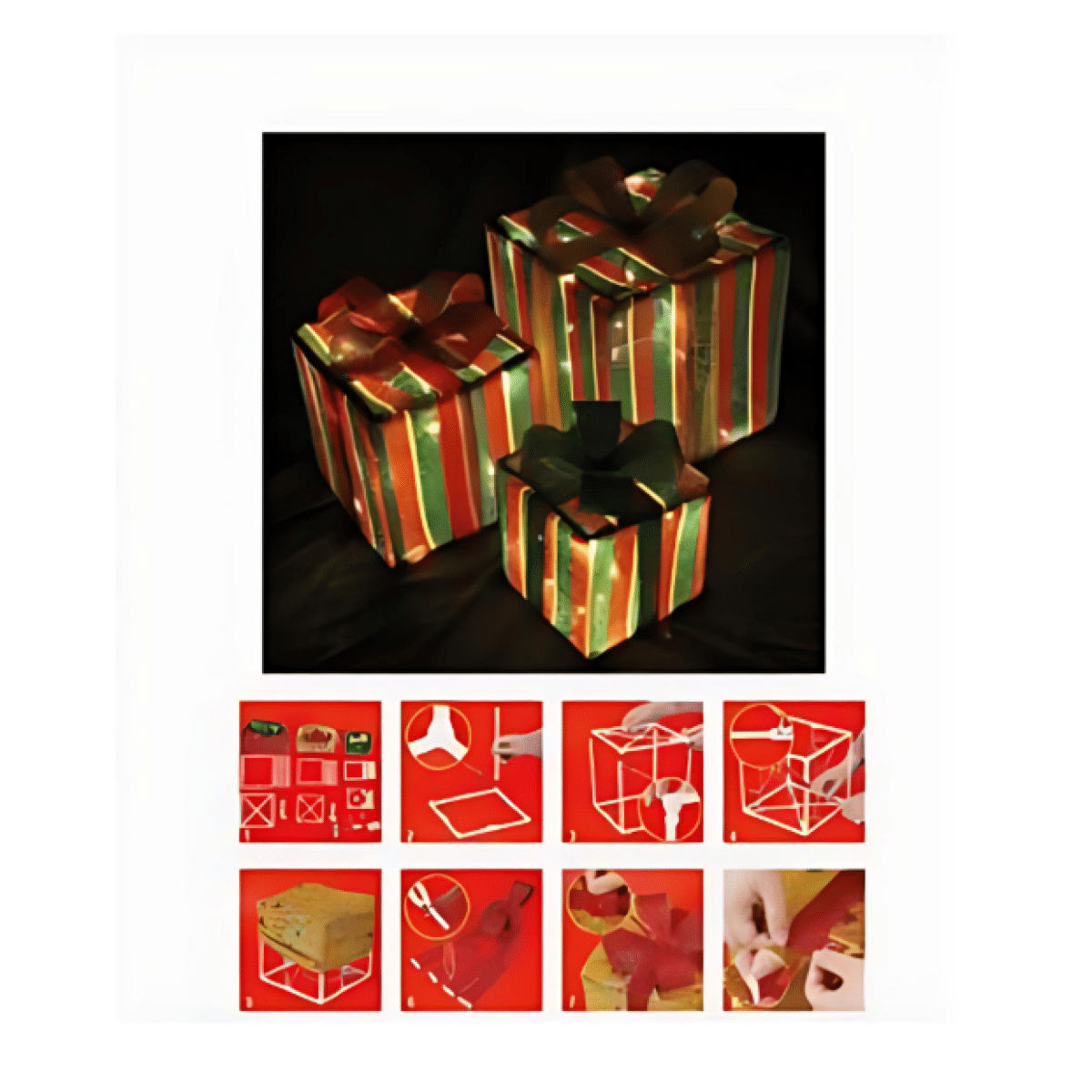 Σετ Χριστουγεννιάτικα Διακοσμητικά Φωτιζόμενα Κουτιά Δώρου Ριγέ 25.5, 20.5 & 15.5cm Σετ Χριστουγεννιάτικα Διακοσμητικά Φωτιζόμενα Κουτιά Δώρου Ριγέ 25.5, 20.5 & 15.5cm