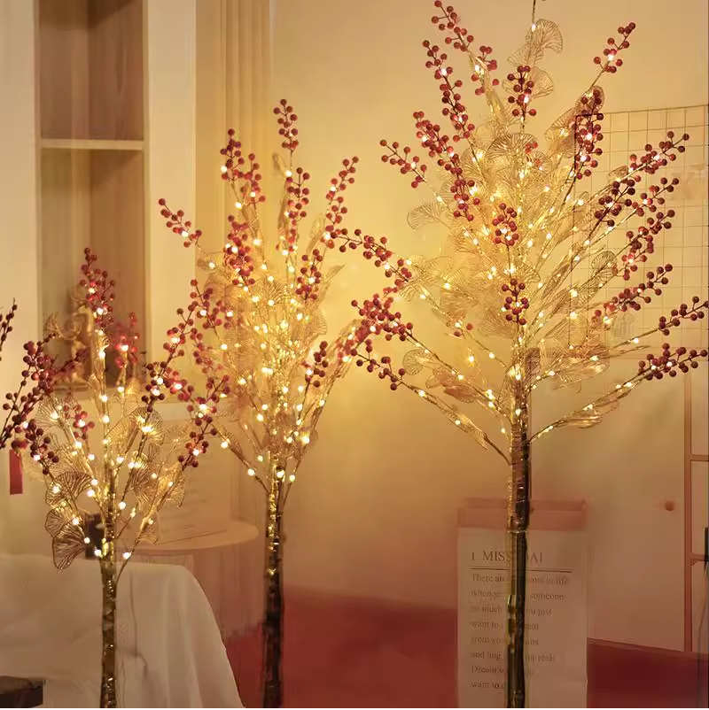 180 cm Χριστουγεννιάτικο Διακοσμητικό Δέντρο με Χρυσά Φύλλα & Κόκκινα Μούρα και LED Θερμού Λευκού Φωτισμού 180 cm Χριστουγεννιάτικο Διακοσμητικό Δέντρο με Χρυσά Φύλλα & Κόκκινα Μούρα και LED Θερμού Λευκού Φωτισμού
