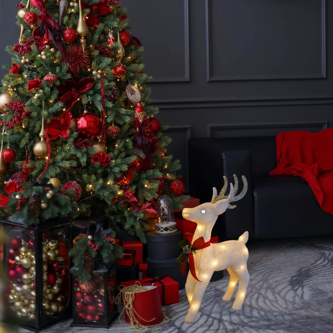 Χριστουγεννιάτικη Διακοσμητική Φιγούρα Λευκός Τάρανδος με Κόκκινη Κορδέλα & LED - 90 cm Χριστουγεννιάτικη Διακοσμητική Φιγούρα Λευκός Τάρανδος με Κόκκινη Κορδέλα & LED - 90 cm