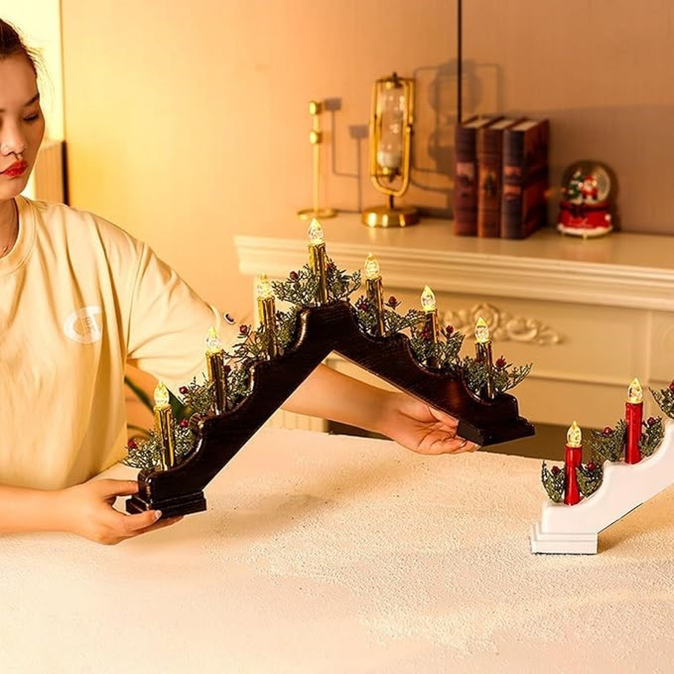 Χριστουγεννιάτικο Διακοσμητικό Κηροπήγιο με 7 Κεριά LED 50 x 7 x 31cm Χριστουγεννιάτικο Διακοσμητικό Κηροπήγιο με 7 Κεριά LED 50 x 7 x 31cm