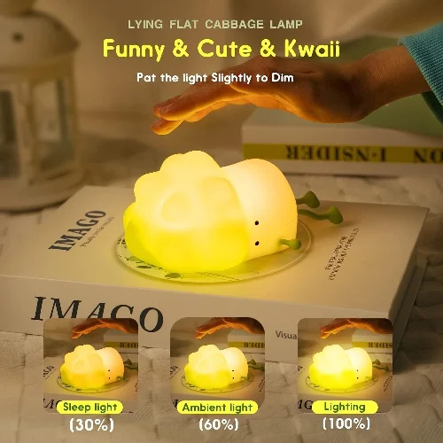 Διακοσμητικό Φωτιστικό USB Ξαπλωμένο Λαχανάκι Σιλικόνης LED, Επαναφορτιζόμενο Διακοσμητικό Φωτιστικό USB Ξαπλωμένο Λαχανάκι Σιλικόνης LED, Επαναφορτιζόμενο