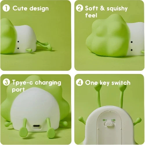 Διακοσμητικό Φωτιστικό USB Ξαπλωμένο Λαχανάκι Σιλικόνης LED, Επαναφορτιζόμενο Διακοσμητικό Φωτιστικό USB Ξαπλωμένο Λαχανάκι Σιλικόνης LED, Επαναφορτιζόμενο