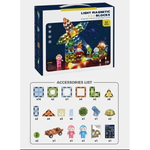 Μαγνητικά Διαφανή Τουβλάκια 57τμχ Light Magnetic Blocks με LED Φωτισμό Μαγνητικά Διαφανή Τουβλάκια 57τμχ Light Magnetic Blocks με LED Φωτισμό