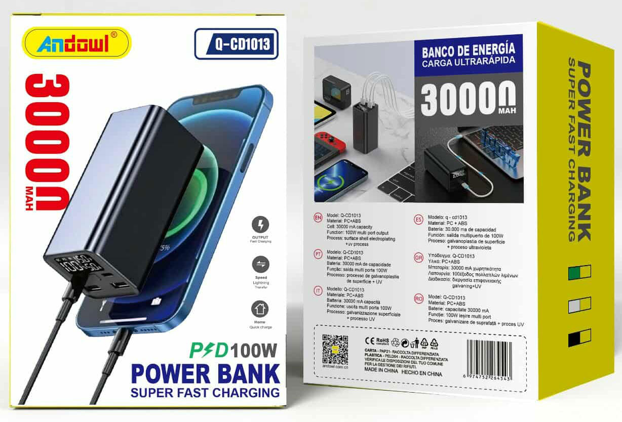 ANDOWL Power Bank 30000mAh 100W Με Διπλή Έξοδο USB-C & USB-A και Ψηφιακή Οθόνη ANDOWL Power Bank 30000mAh 100W Με Διπλή Έξοδο USB-C & USB-A και Ψηφιακή Οθόνη