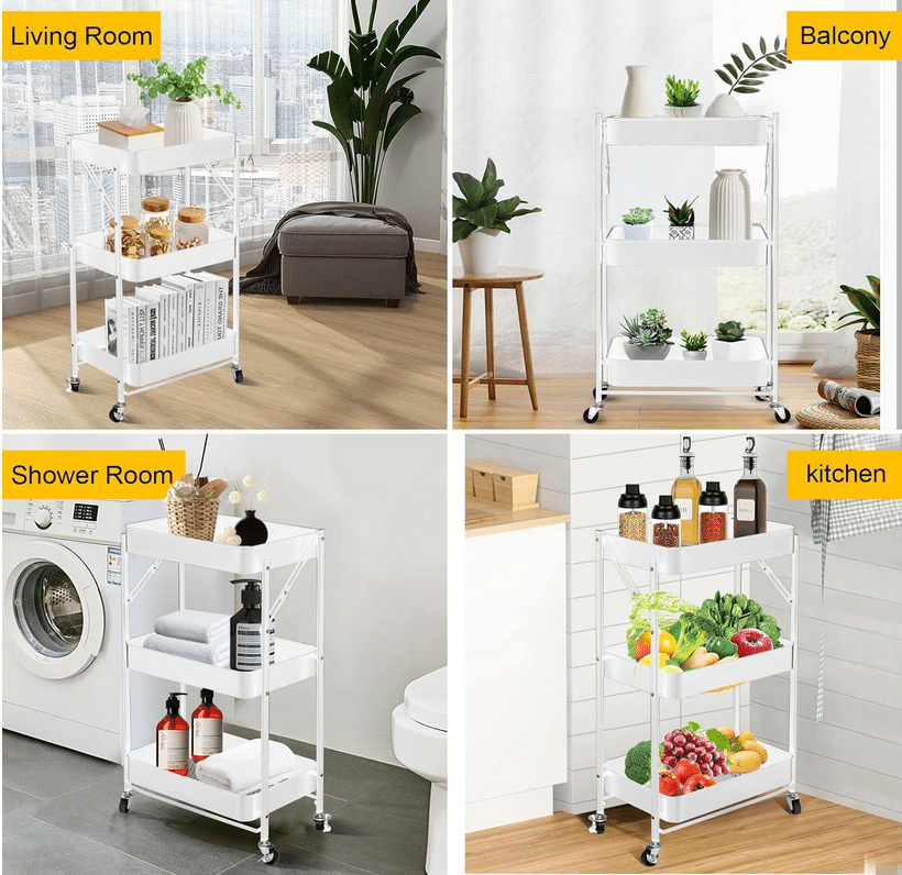 Πτυσσόμενη Τροχήλατη Ραφιέρα Τριών Επιπέδων με Ροδάκια - 45x30x77 cm Πτυσσόμενη Τροχήλατη Ραφιέρα Τριών Επιπέδων με Ροδάκια - 45x30x77 cm