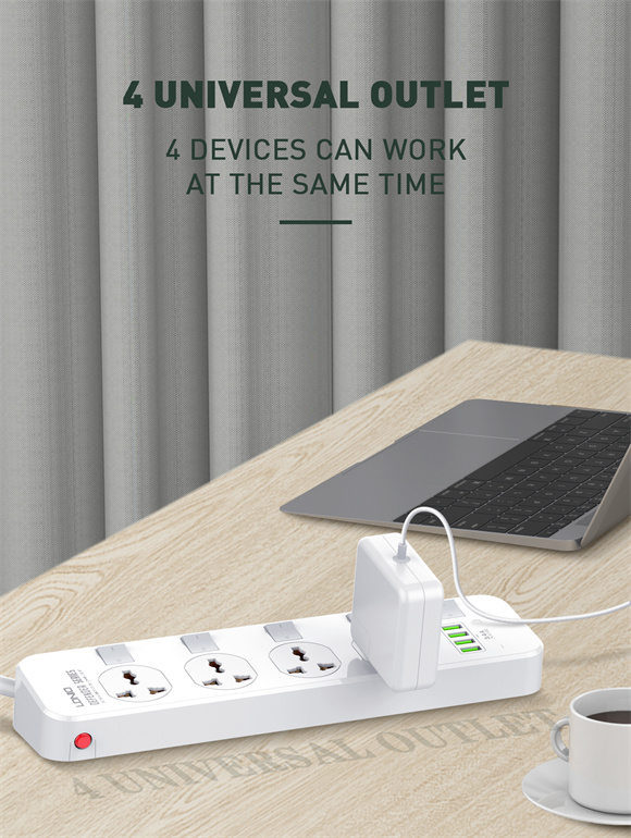 Πολύπριζο Ασφαλείας 4 Universal Θέσεων με 4 USB & Διακόπτες 2m - LDNIO Πολύπριζο Ασφαλείας 4 Universal Θέσεων με 4 USB & Διακόπτες 2m - LDNIO
