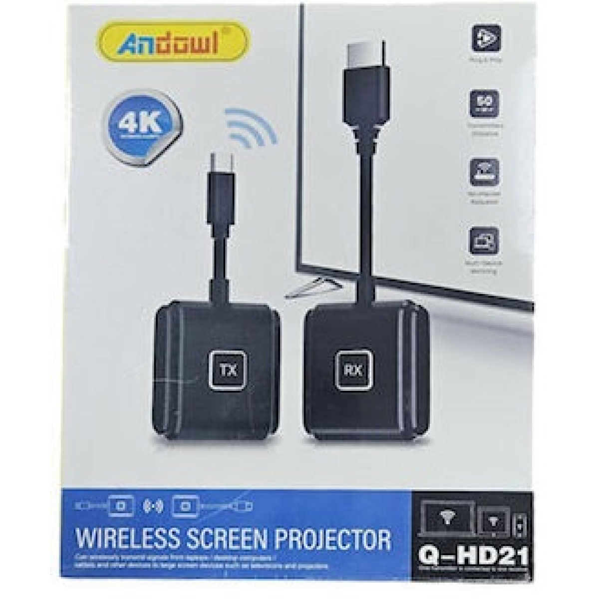 Ασύρματος Προβολέας Οθόνης 4K Plug & Play για TV & Projector Andowl Q-HD21 Ασύρματος Προβολέας Οθόνης 4K Plug & Play για TV & Projector Andowl Q-HD21