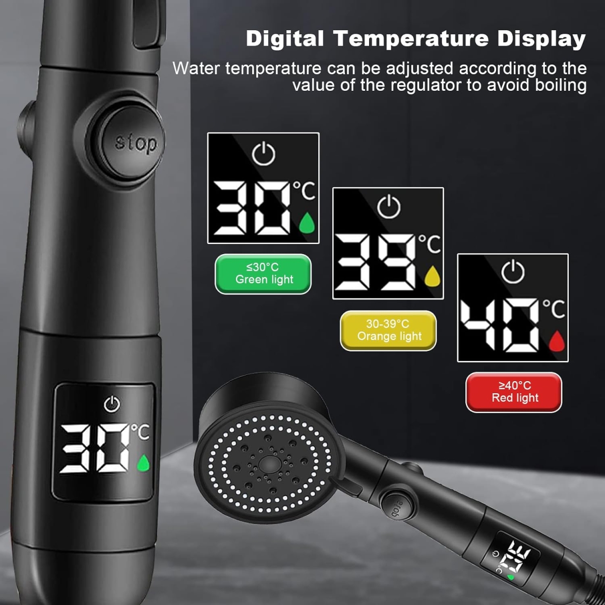 Έξυπνο Τηλέφωνο Ντουζ με Ψηφιακή Ένδειξη Θερμοκρασίας, 5 Λειτουργίες, Βάση & Σπιράλ Έξυπνο Τηλέφωνο Ντουζ με Ψηφιακή Ένδειξη Θερμοκρασίας, 5 Λειτουργίες, Βάση & Σπιράλ