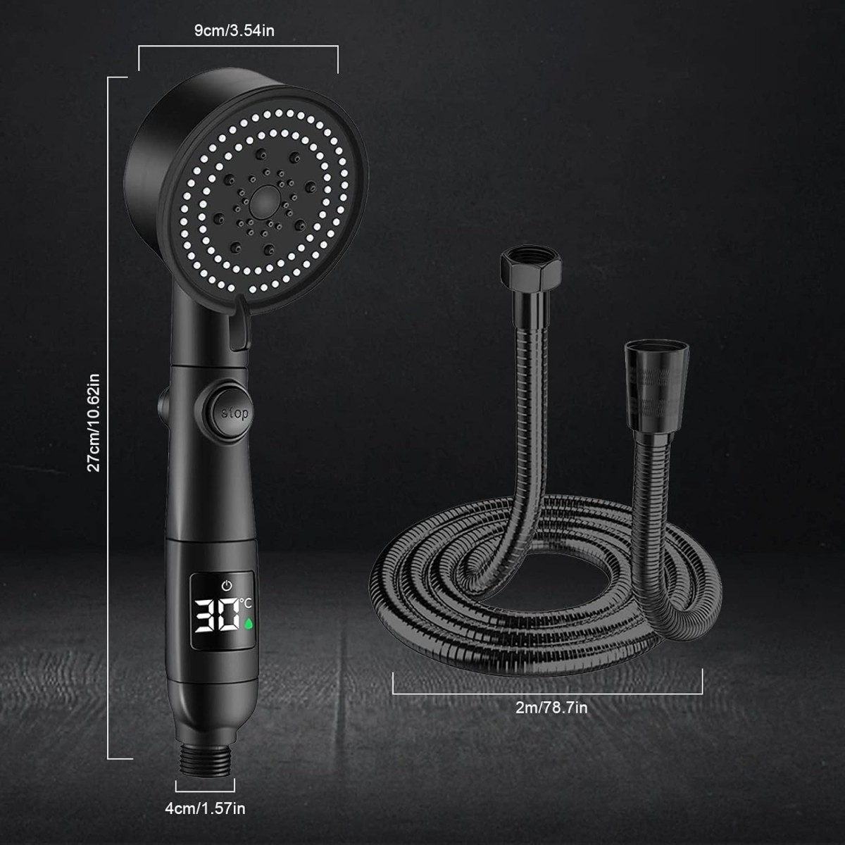 Έξυπνο Τηλέφωνο Ντουζ με Ψηφιακή Ένδειξη Θερμοκρασίας, 5 Λειτουργίες, Βάση & Σπιράλ Έξυπνο Τηλέφωνο Ντουζ με Ψηφιακή Ένδειξη Θερμοκρασίας, 5 Λειτουργίες, Βάση & Σπιράλ