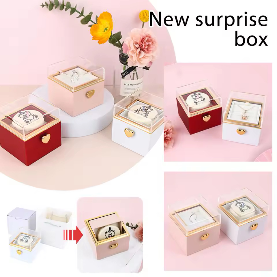 Πολυτελές Κουτί Δώρου με Τριαντάφυλλο και Περιστρεφόμενη Θέση για Κόσμημα Πολυτελές Κουτί Δώρου με Τριαντάφυλλο και Περιστρεφόμενη Θέση για Κόσμημα