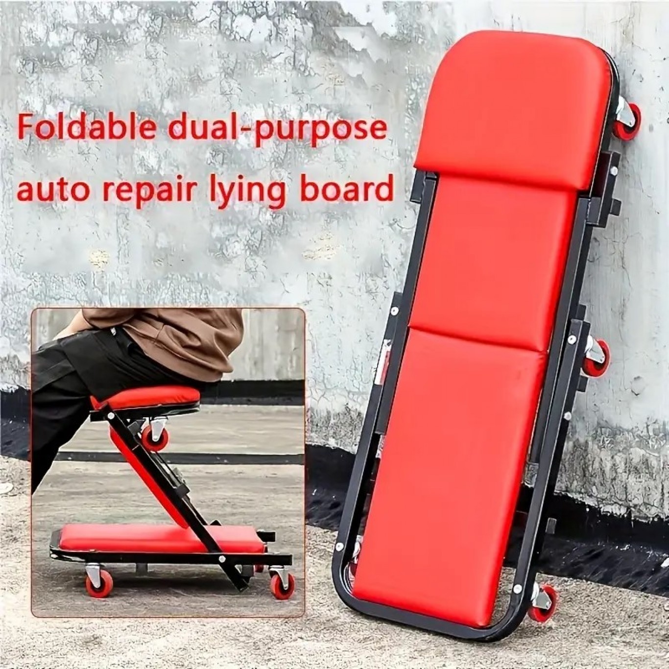 Τροχήλατο Αναδιπλούμενο Σκαμπό - Ξαπλώστρα Εργασίας 2 σε 1 με Ροδάκια 360° Τροχήλατο Αναδιπλούμενο Σκαμπό - Ξαπλώστρα Εργασίας 2 σε 1 με Ροδάκια 360°