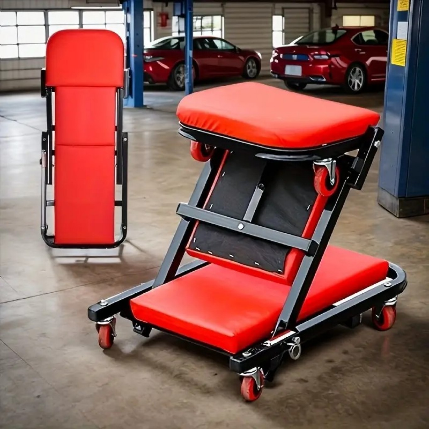 Τροχήλατο Αναδιπλούμενο Σκαμπό - Ξαπλώστρα Εργασίας 2 σε 1 με Ροδάκια 360° Τροχήλατο Αναδιπλούμενο Σκαμπό - Ξαπλώστρα Εργασίας 2 σε 1 με Ροδάκια 360°